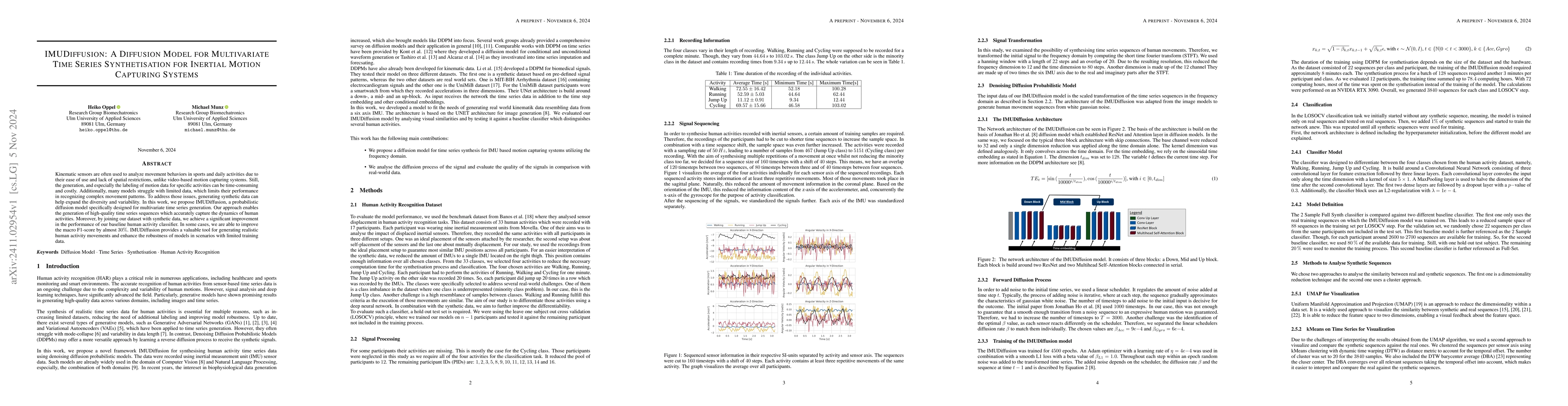 Thumbnail for IMUDiffusion: A Diffusion Model for Multivariate Time Series
  Synthetisation for Inertial Motion Capturing Systems