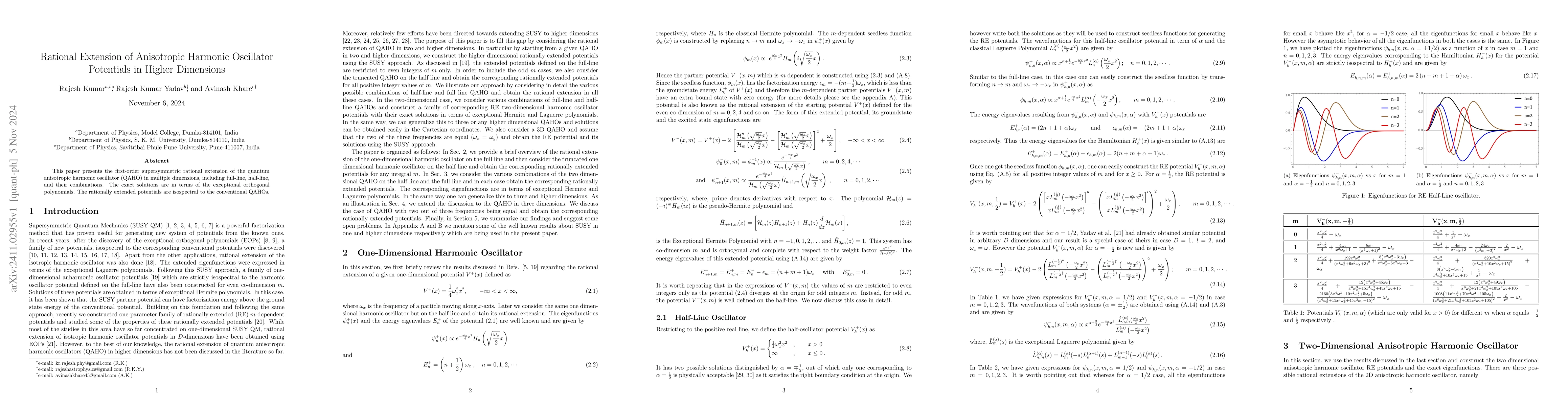 Thumbnail for Rational Extension of Anisotropic Harmonic Oscillator Potentials in
  Higher Dimensions