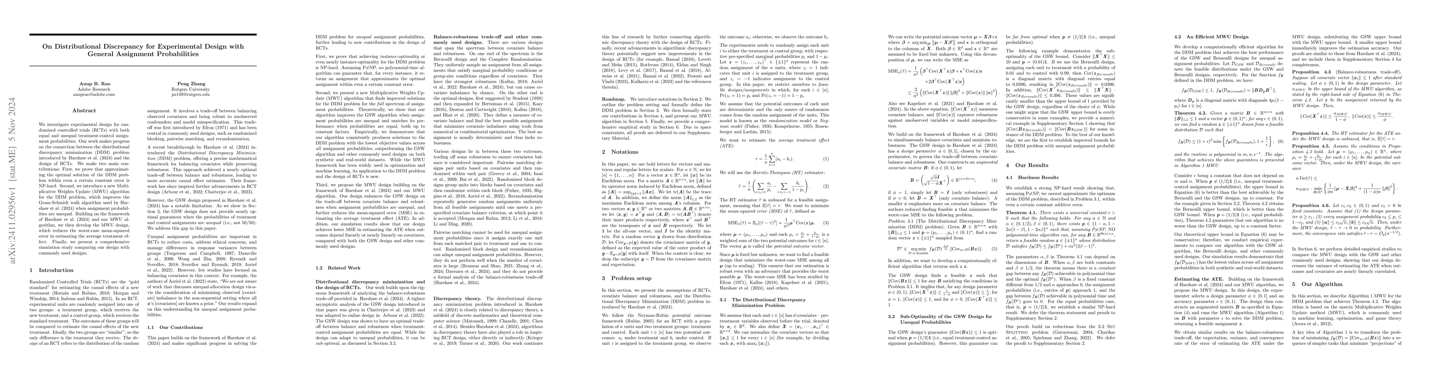 Thumbnail for On Distributional Discrepancy for Experimental Design with General
  Assignment Probabilities