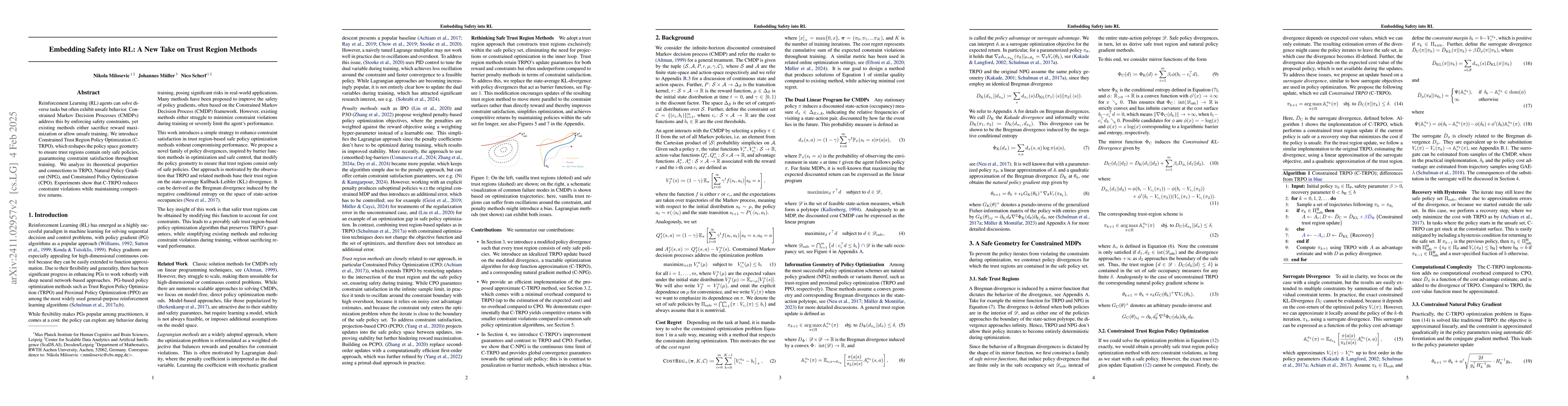 Thumbnail for Embedding Safety into RL: A New Take on Trust Region Methods