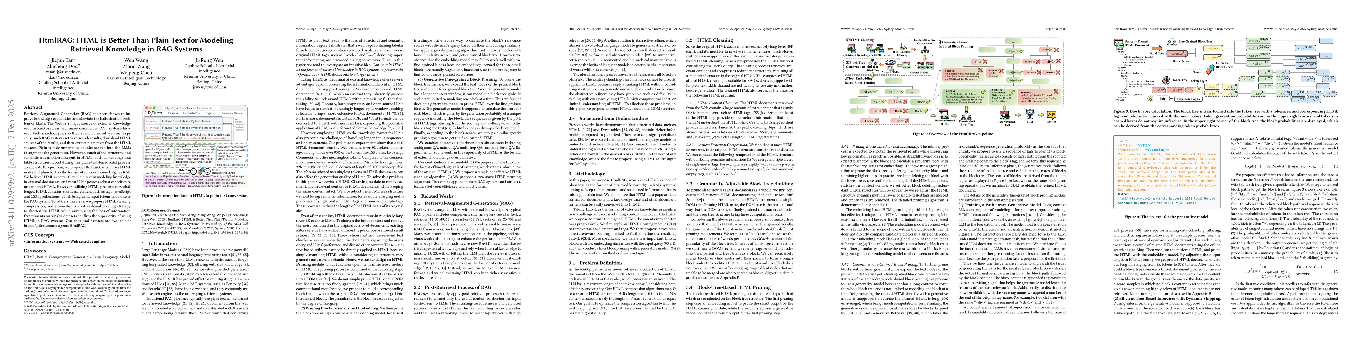 Thumbnail for HtmlRAG: HTML is Better Than Plain Text for Modeling Retrieved Knowledge
  in RAG Systems