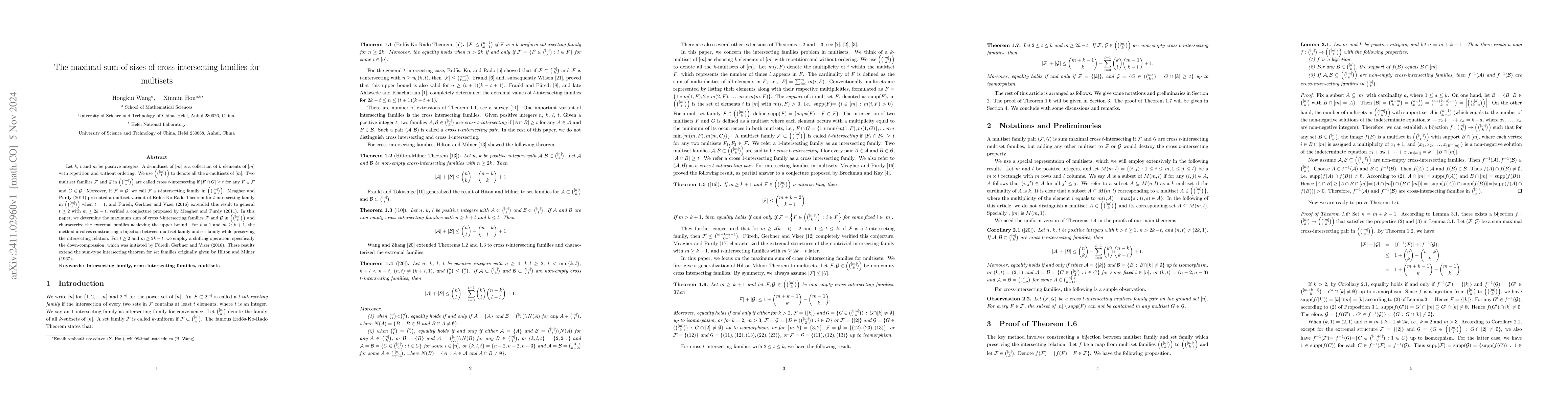 Thumbnail for The maximal sum of sizes of cross intersecting families for multisets