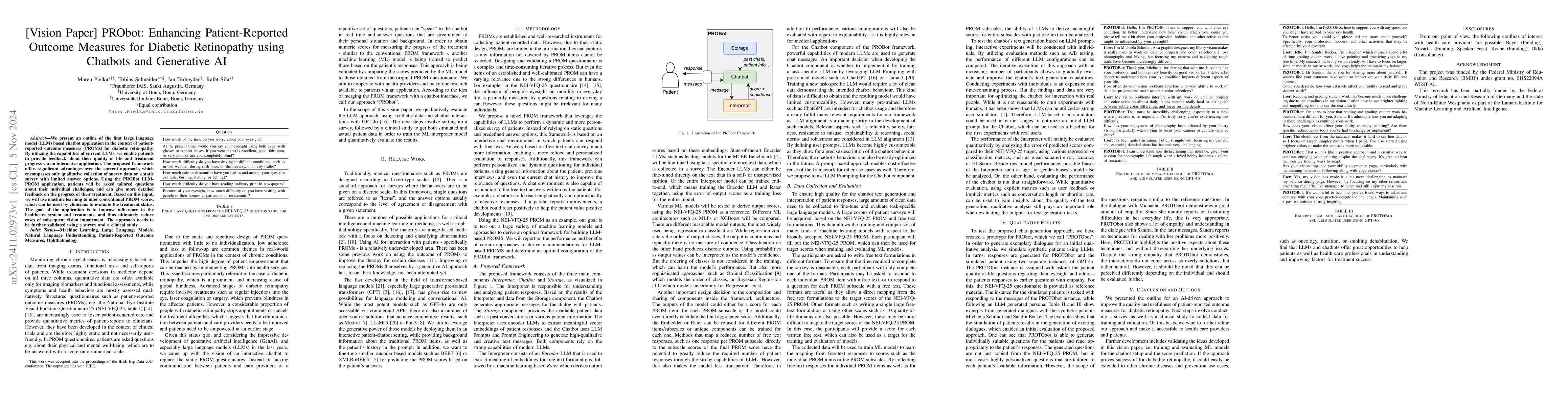 Thumbnail for [Vision Paper] PRObot: Enhancing Patient-Reported Outcome Measures for
  Diabetic Retinopathy using Chatbots and Generative AI