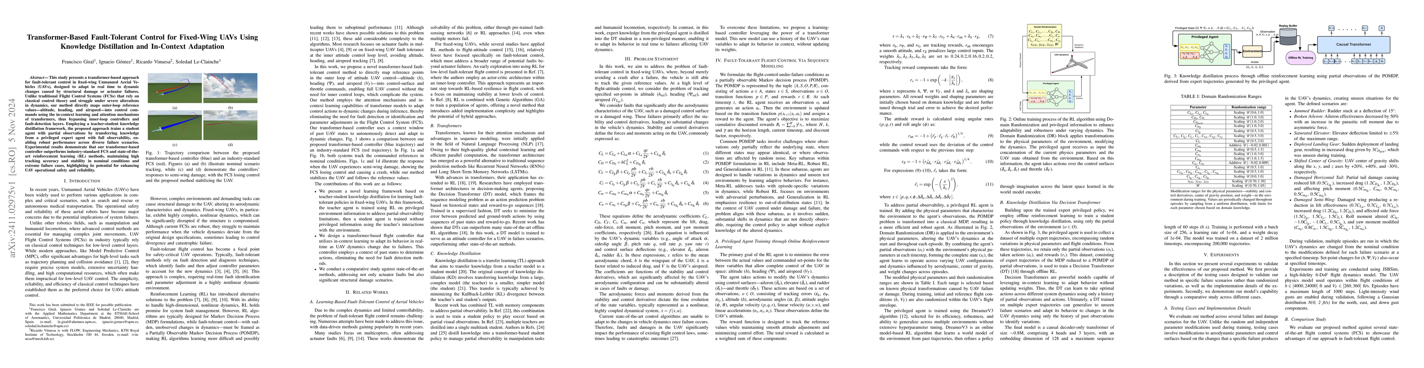 Thumbnail for Transformer-Based Fault-Tolerant Control for Fixed-Wing UAVs Using
  Knowledge Distillation and In-Context Adaptation