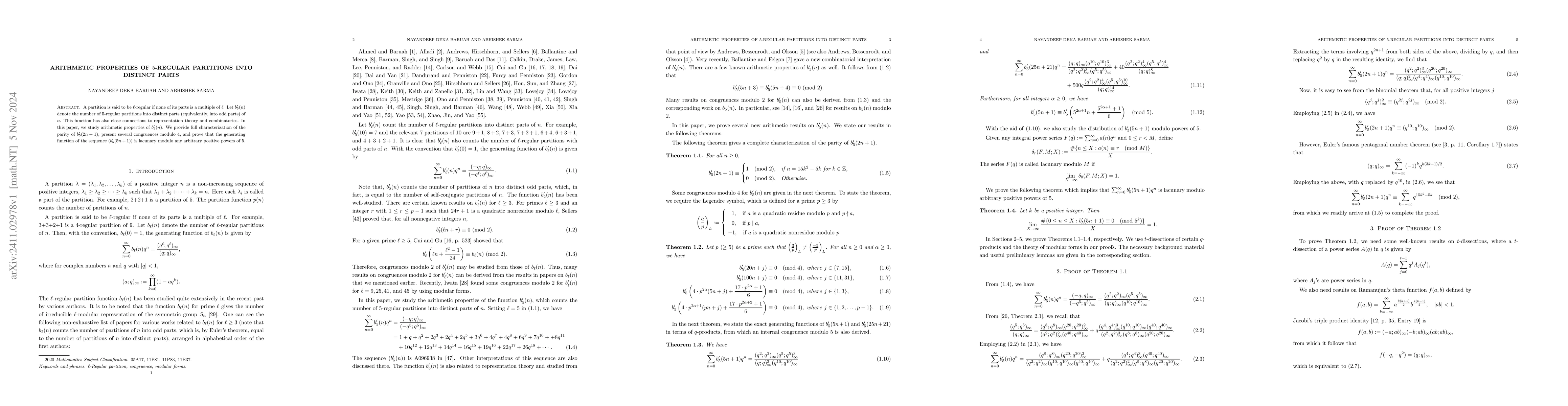 Thumbnail for Arithmetic properties of $5$-regular partitions into distinct parts