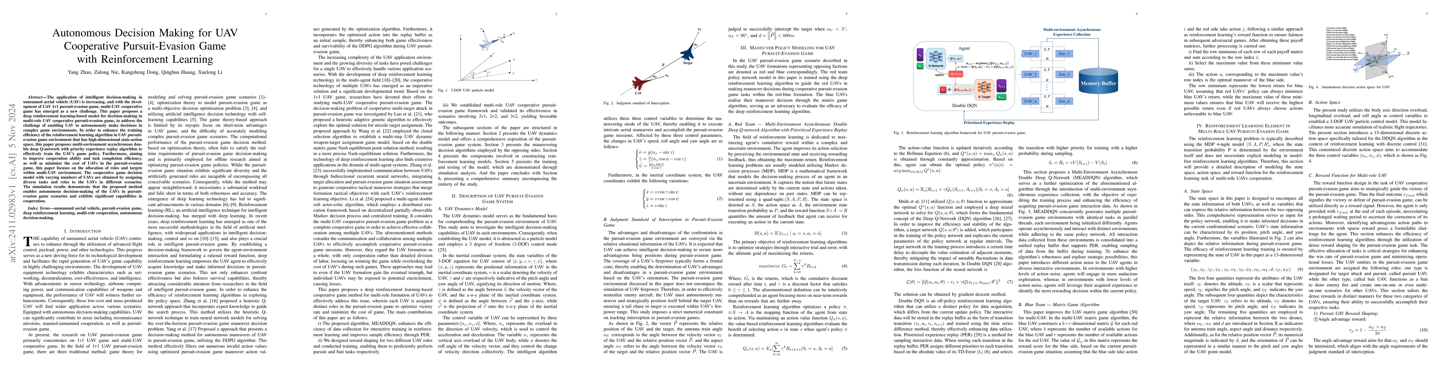 Thumbnail for Autonomous Decision Making for UAV Cooperative Pursuit-Evasion Game with
  Reinforcement Learning