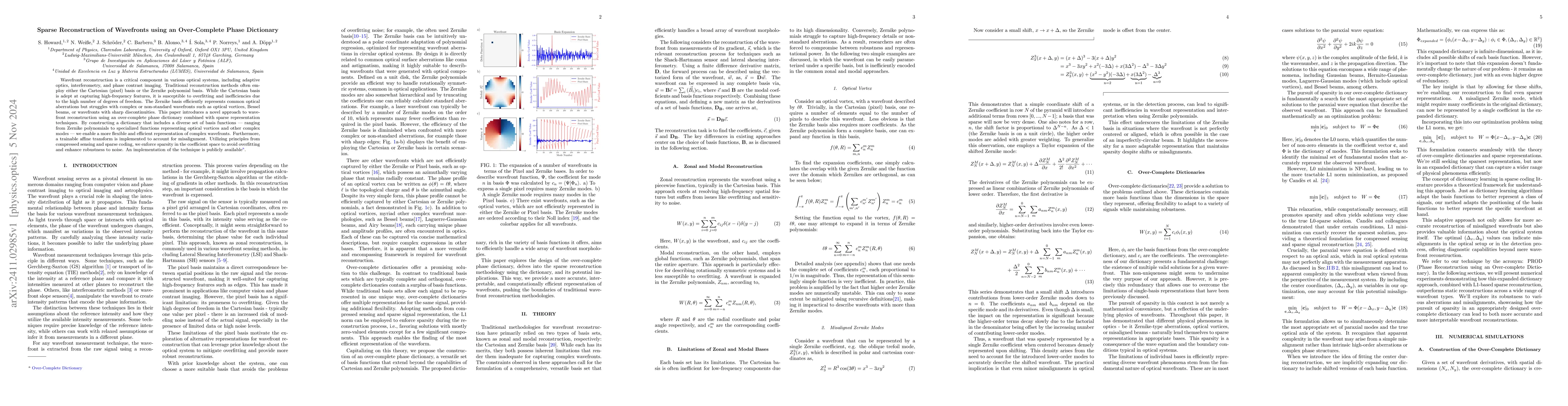 Thumbnail for Sparse Reconstruction of Wavefronts using an Over-Complete Phase
  Dictionary