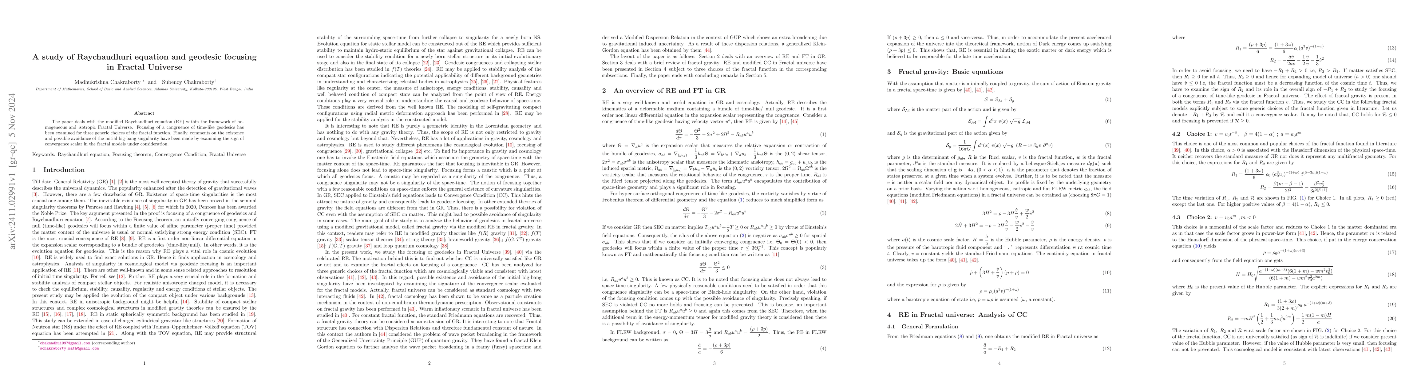 Thumbnail for A study of Raychaudhuri equation and geodesic focusing in Fractal
  Universe