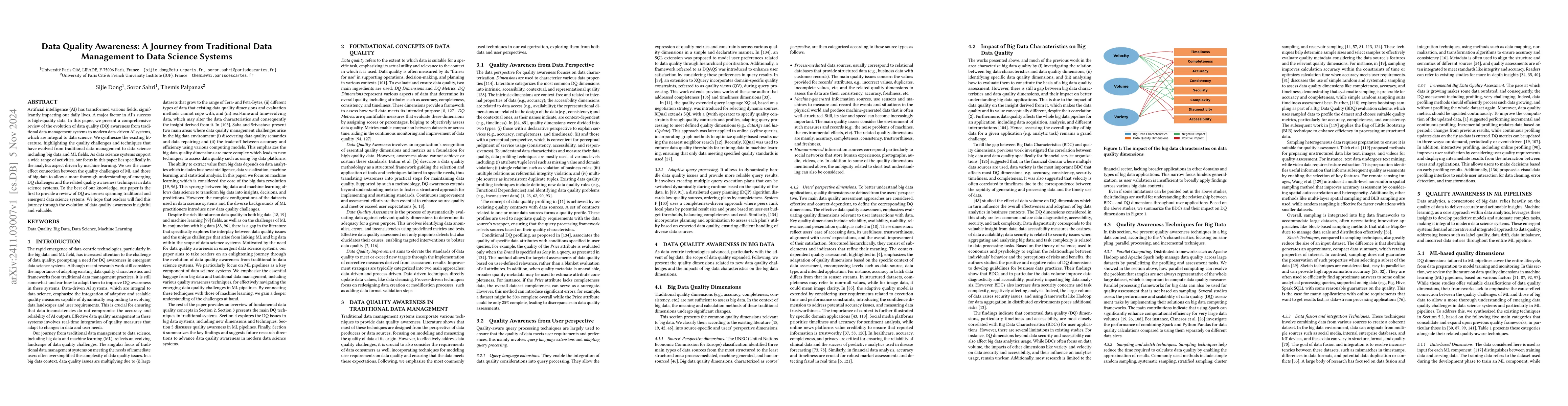 Thumbnail for Data Quality Awareness: A Journey from Traditional Data Management to
  Data Science Systems