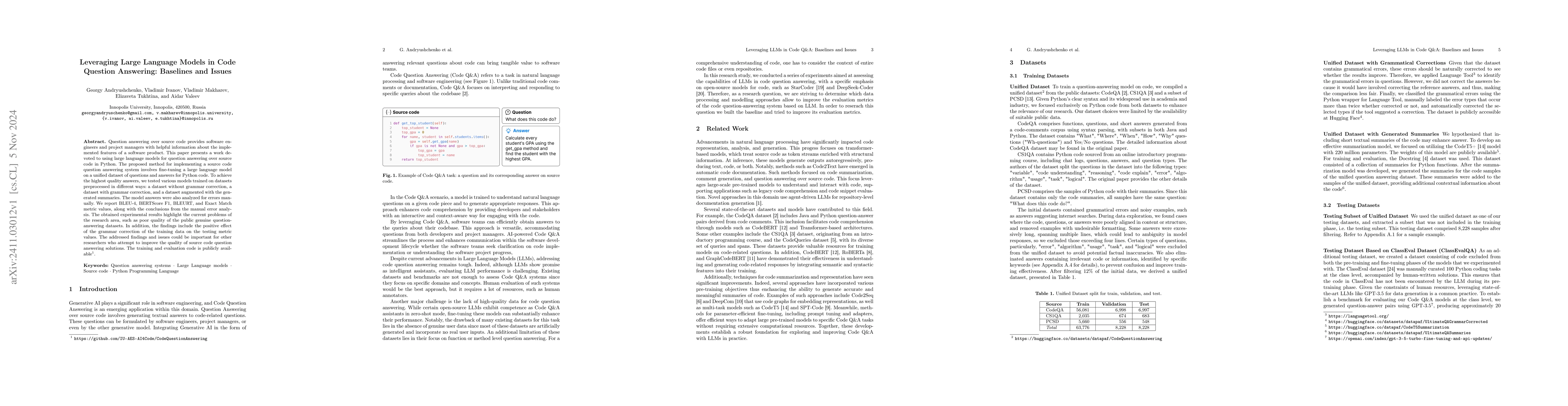 Thumbnail for Leveraging Large Language Models in Code Question Answering: Baselines
  and Issues