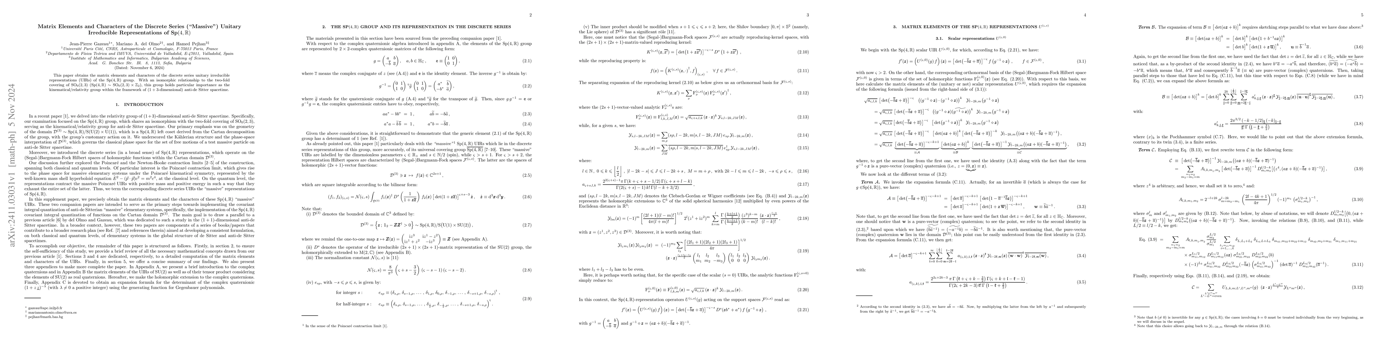 Thumbnail for Matrix Elements and Characters of the Discrete Series ("Massive")
  Unitary Irreducible Representations of Sp(4,R)