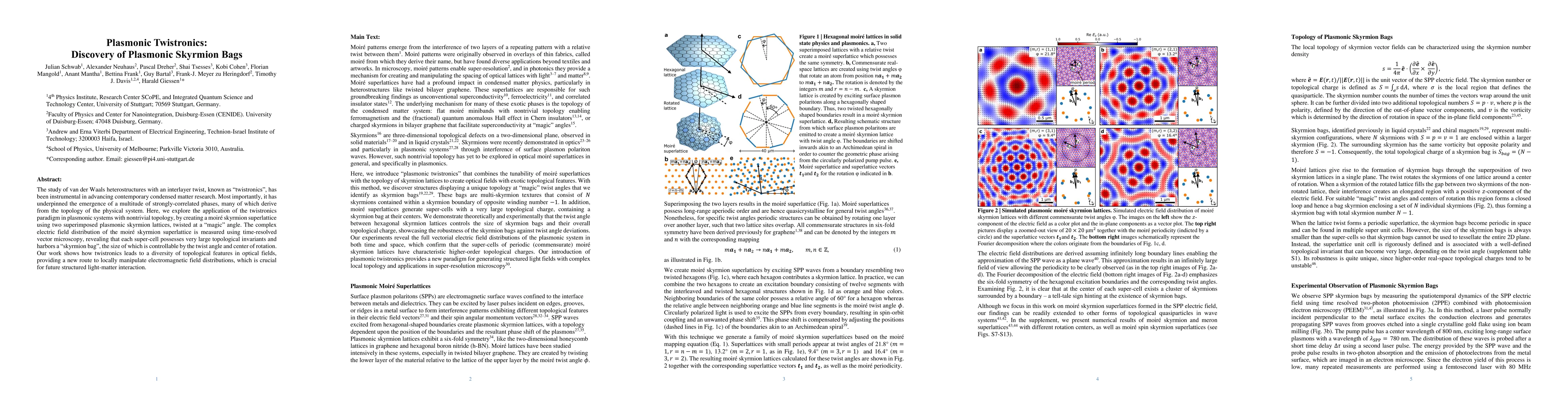 Thumbnail for Plasmonic Twistronics: Discovery of Plasmonic Skyrmion Bags