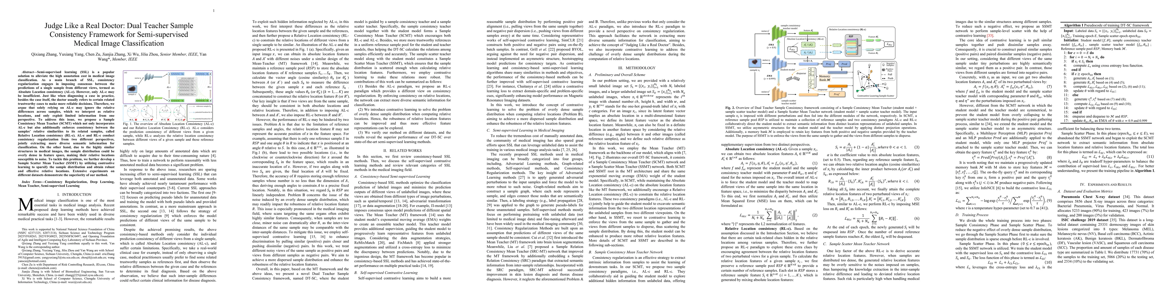 Thumbnail for Judge Like a Real Doctor: Dual Teacher Sample Consistency Framework for
  Semi-supervised Medical Image Classification