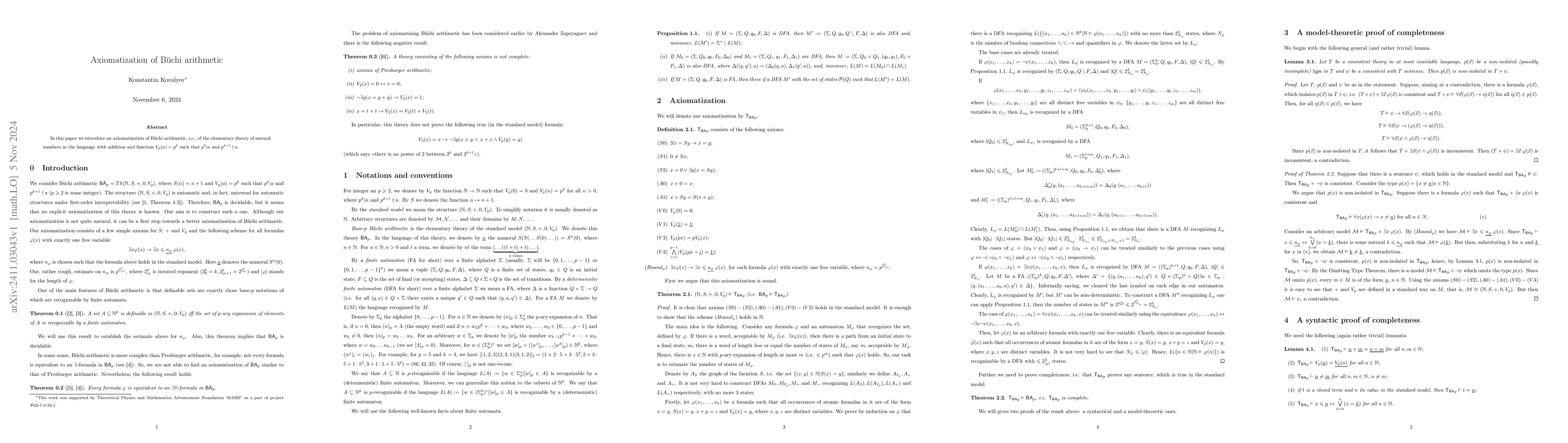 Thumbnail for Axiomatization of Büchi arithmetic