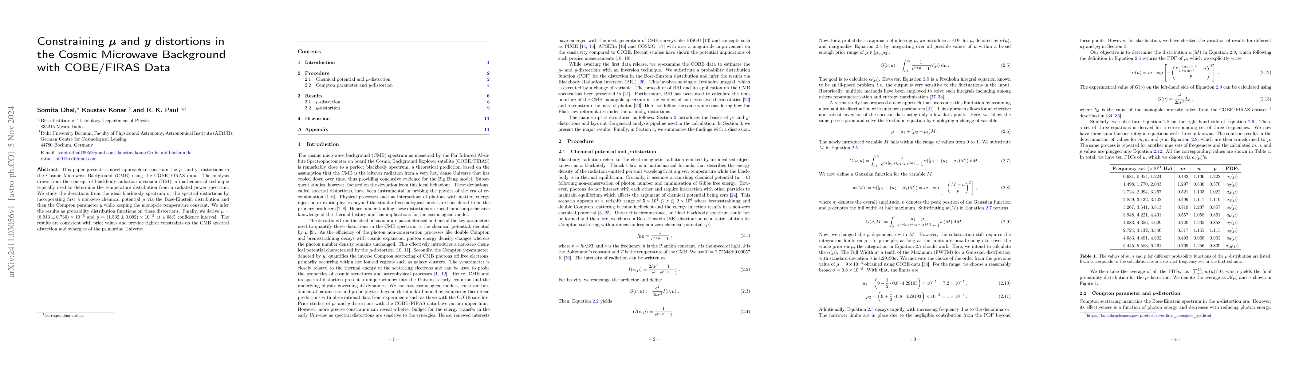 Thumbnail for Constraining $μ$ and $y$ distortions in the Cosmic Microwave
  Background with COBE/FIRAS Data