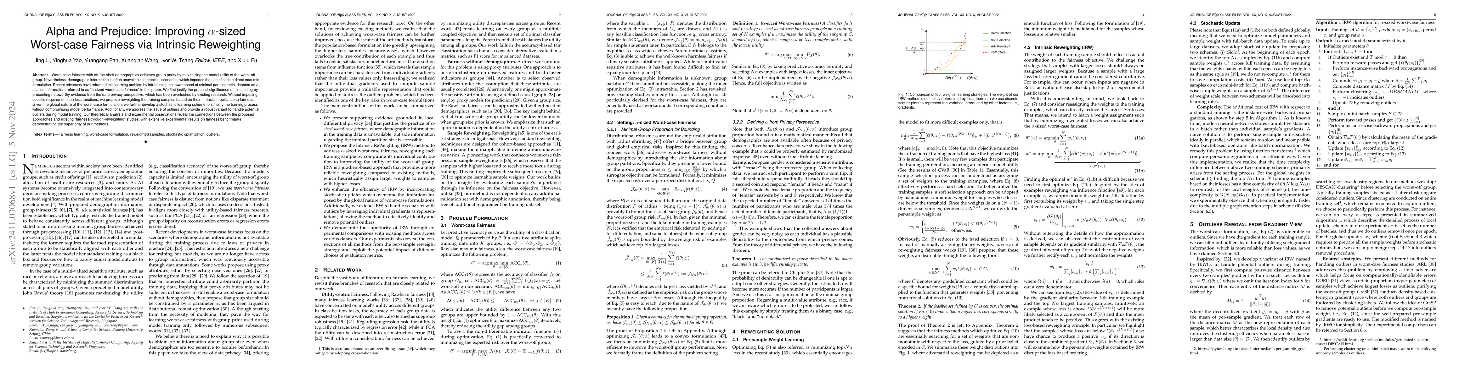 Thumbnail for Alpha and Prejudice: Improving $α$-sized Worst-case Fairness via
  Intrinsic Reweighting