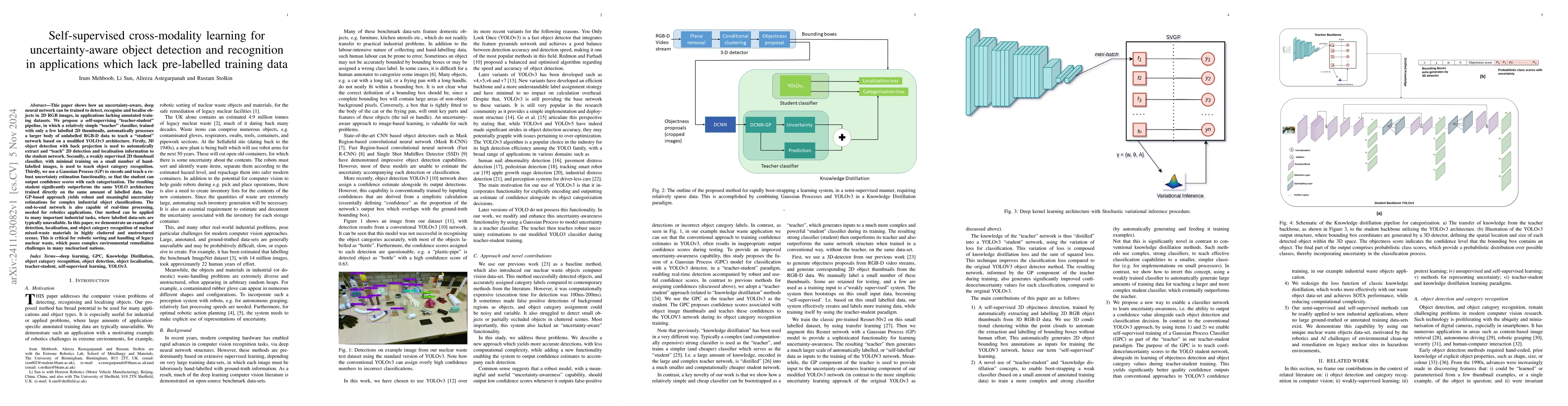 Thumbnail for Self-supervised cross-modality learning for uncertainty-aware object
  detection and recognition in applications which lack pre-labelled training
  data