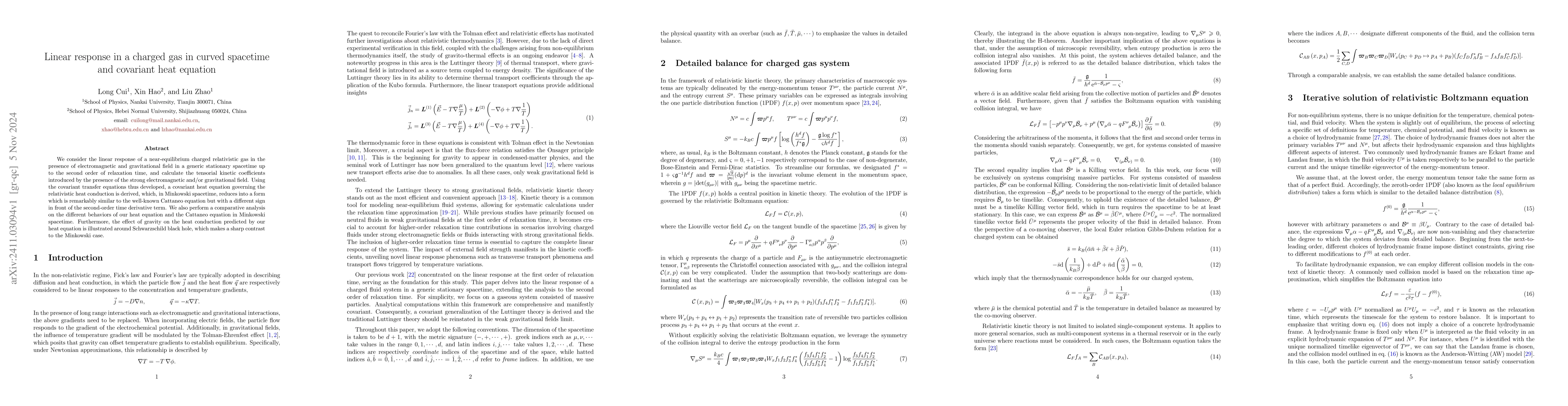 Thumbnail for Linear response in a charged gas in curved spacetime and covariant heat
  equation