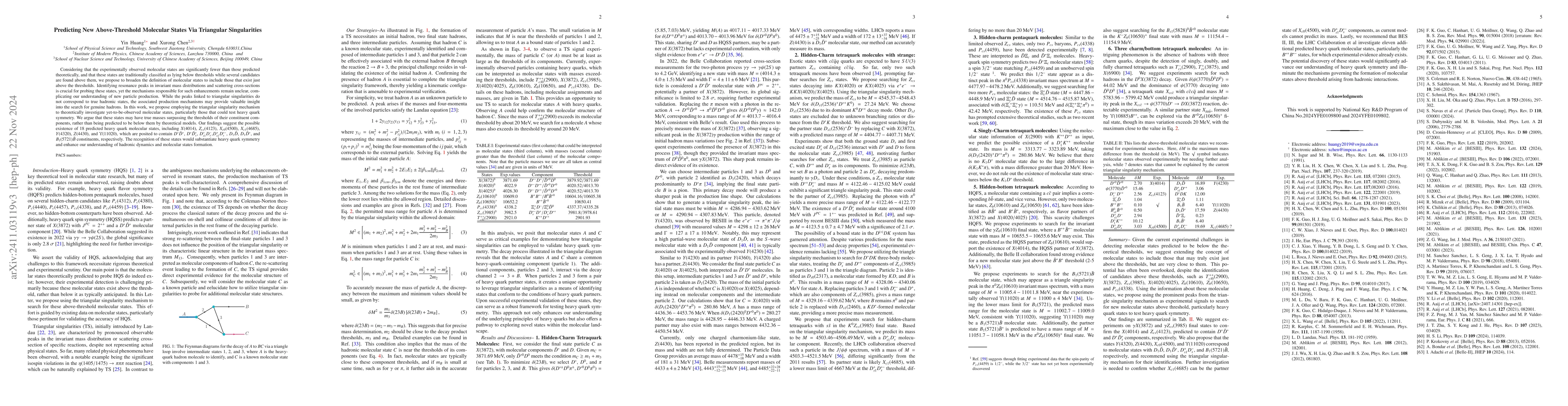Thumbnail for Predicting New Above-Threshold Molecular States Via Triangular
  Singularities