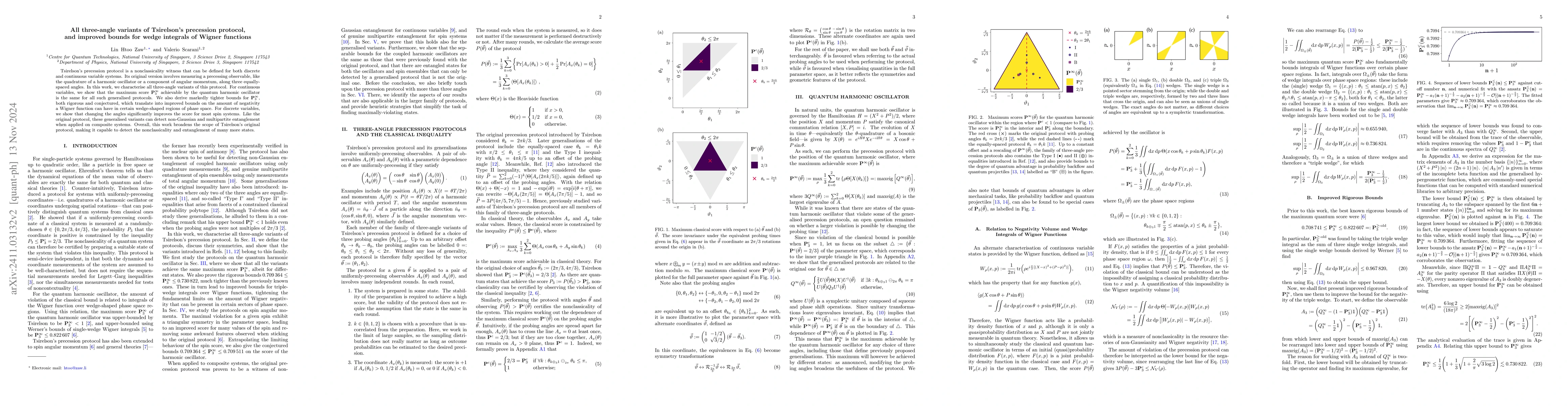Thumbnail for All three-angle variants of Tsirelson's precession protocol, and
  improved bounds for wedge integrals of Wigner functions