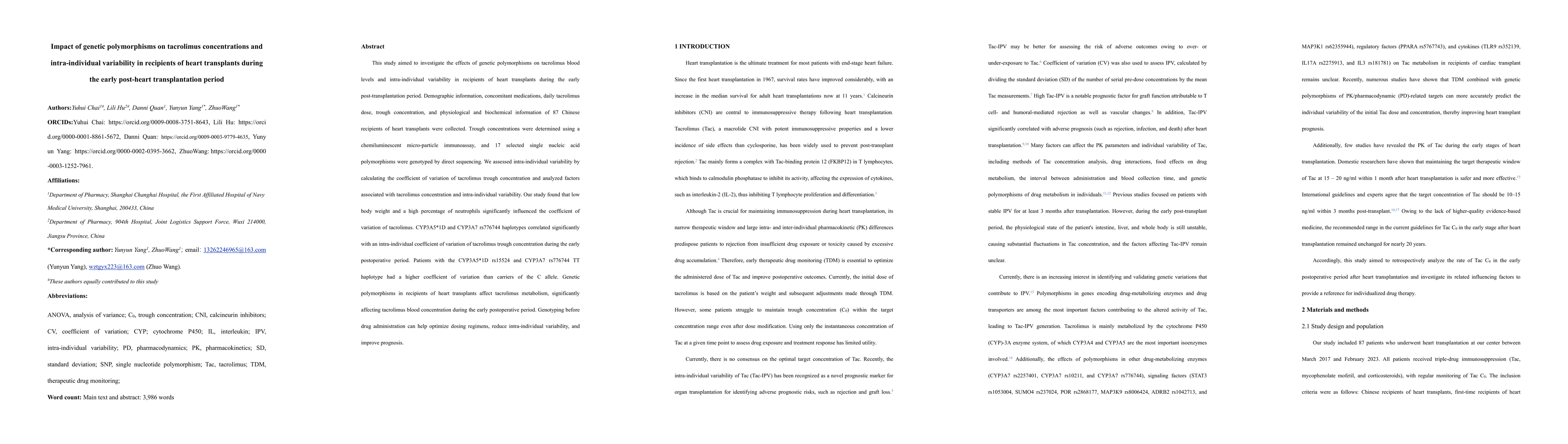 Thumbnail for Impact of genetic polymorphisms on tacrolimus concentrations and
  intra-individual variability in recipients of heart transplants during the
  early post-heart transplantation period