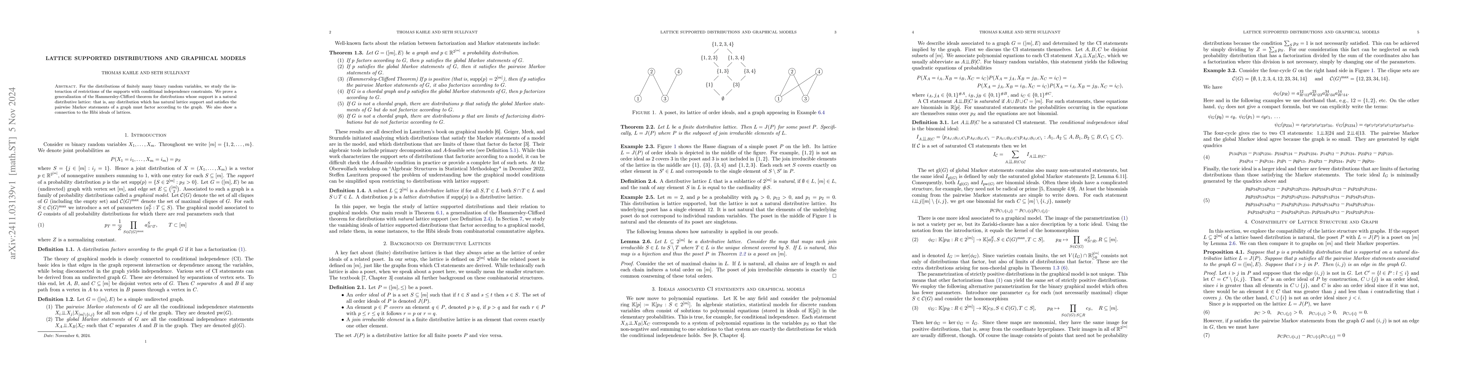 Thumbnail for Lattice supported distributions and graphical models