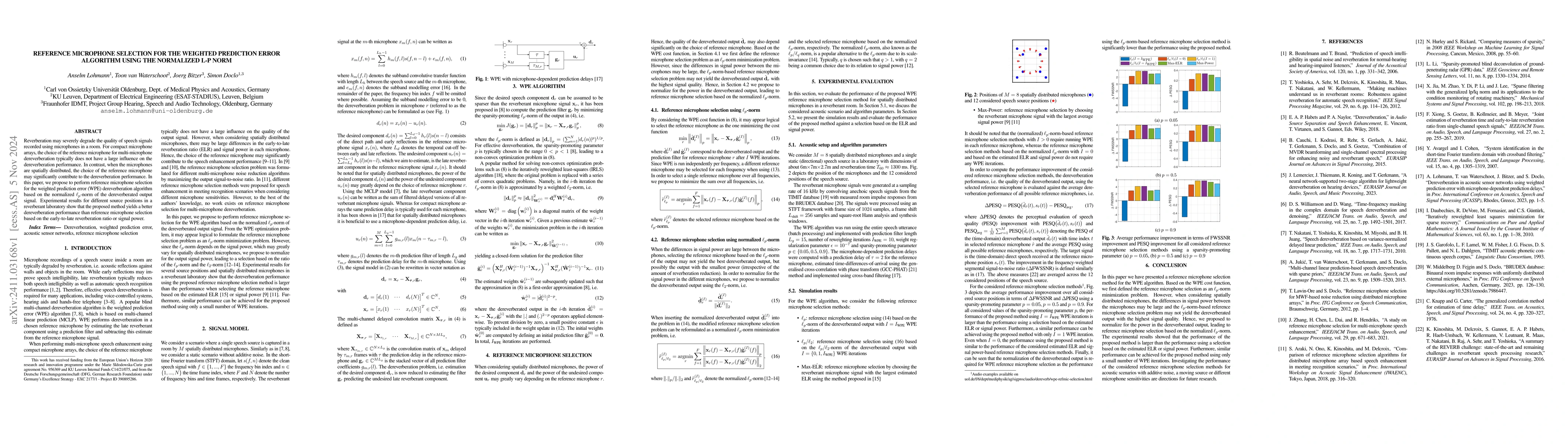 Thumbnail for Reference Microphone Selection for the Weighted Prediction Error
  Algorithm using the Normalized L-p Norm