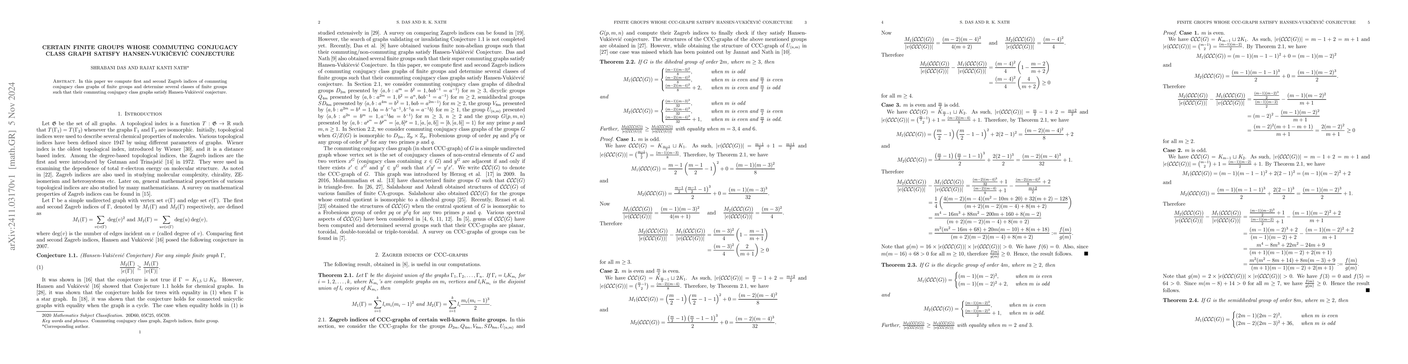 Thumbnail for Certain finite groups whose commuting conjugacy class graph satisfy
  Hansen-Vukičević conjecture