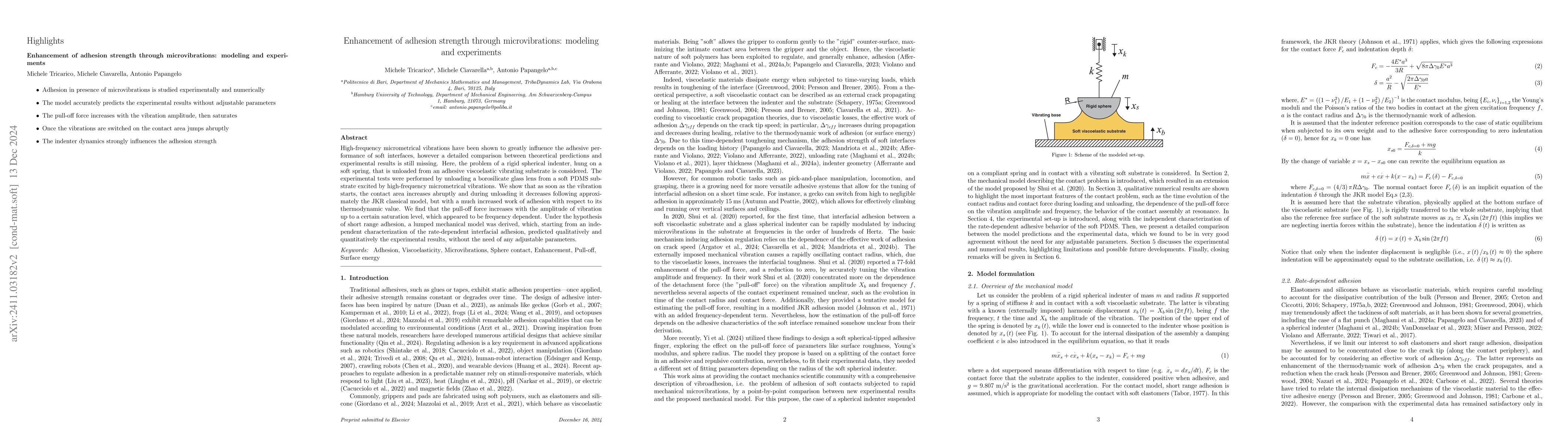 Thumbnail for Enhancement of adhesion strength through microvibrations: modeling and
  experiments