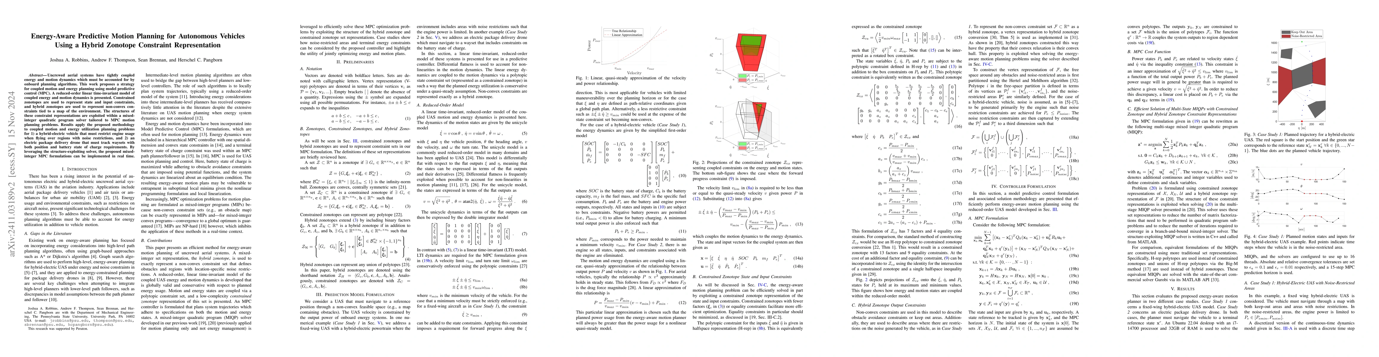Thumbnail for Energy-Aware Predictive Motion Planning for Autonomous Vehicles Using a
  Hybrid Zonotope Constraint Representation