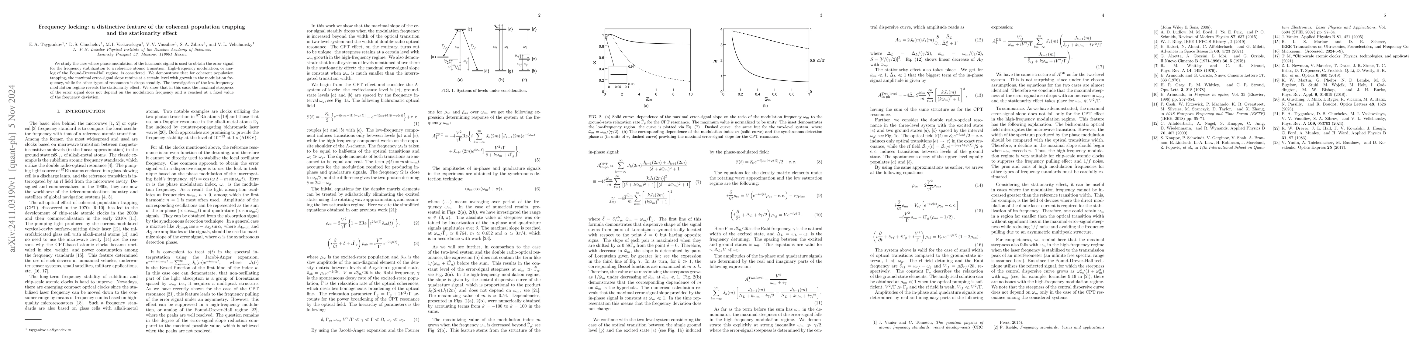 Thumbnail for Frequency locking: a distinctive feature of the coherent population
  trapping and the stationarity effect
