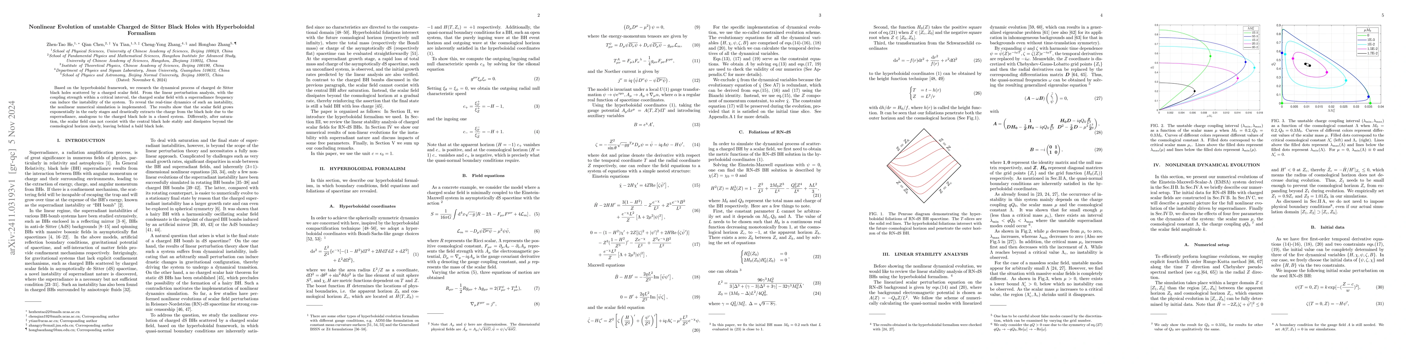 Thumbnail for Nonlinear Evolution of unstable Charged de Sitter Black Holes with
  Hyperboloidal Formalism