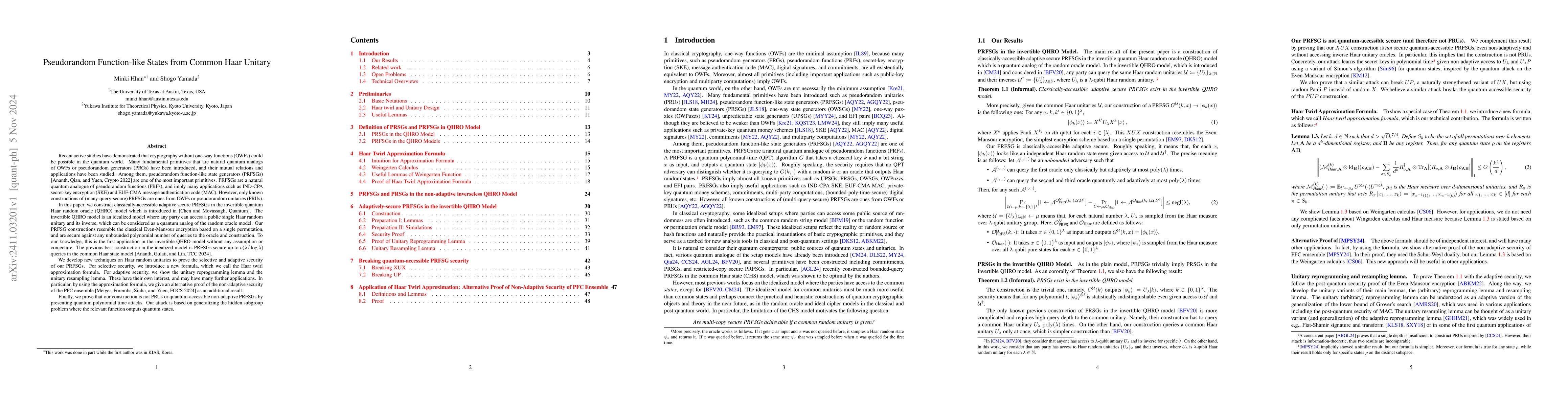 Thumbnail for Pseudorandom Function-like States from Common Haar Unitary
