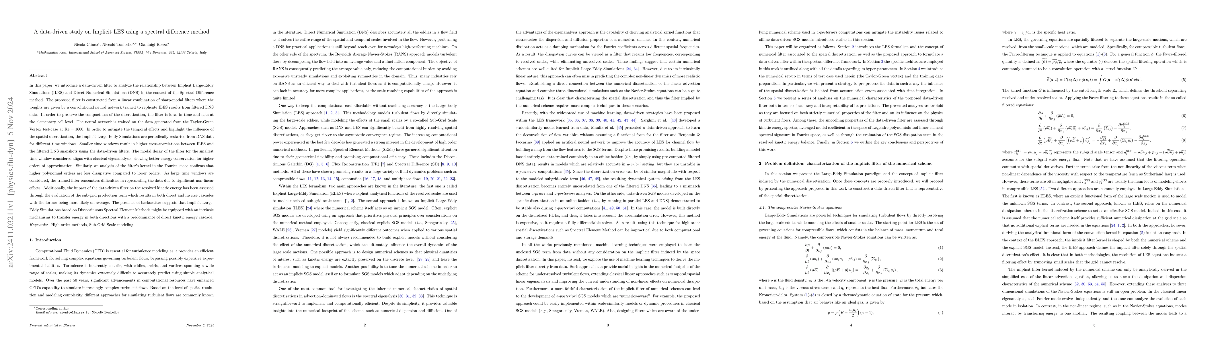 Thumbnail for A data-driven study on Implicit LES using a spectral difference method