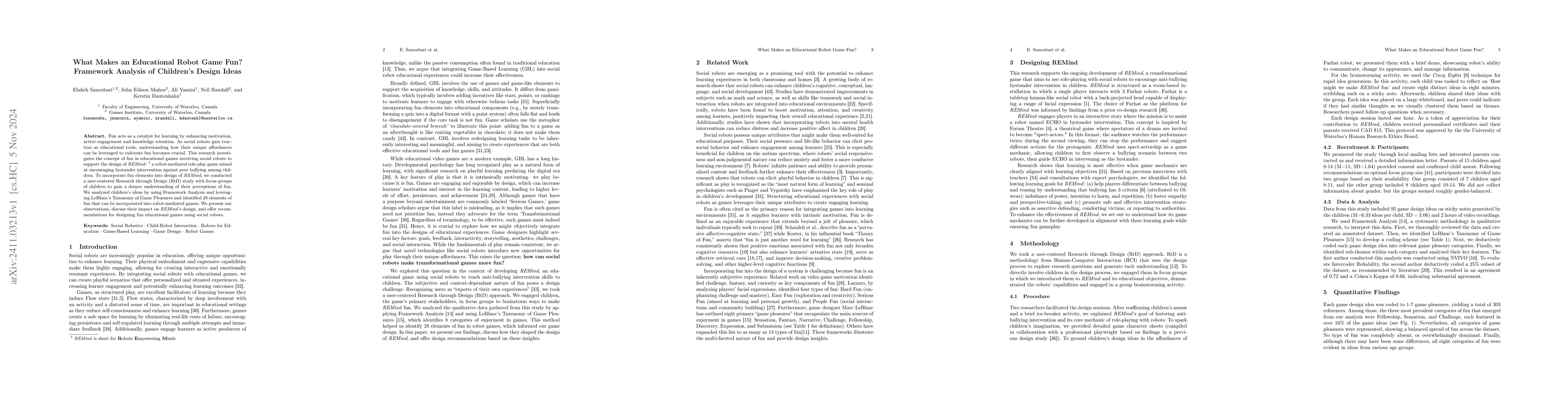 Thumbnail for What Makes an Educational Robot Game Fun? Framework Analysis of
  Children's Design Ideas