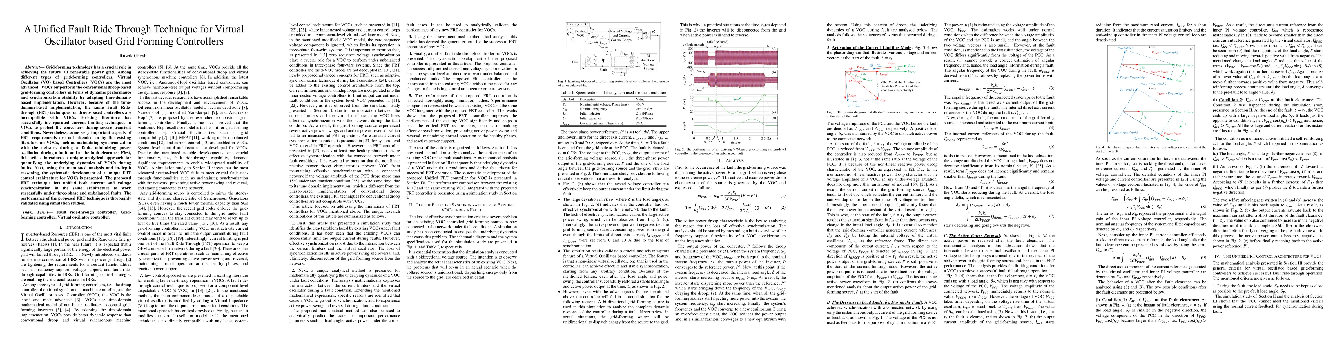 Thumbnail for A Unified Fault Ride Through Technique for Virtual Oscillator based Grid
  Forming Controllers