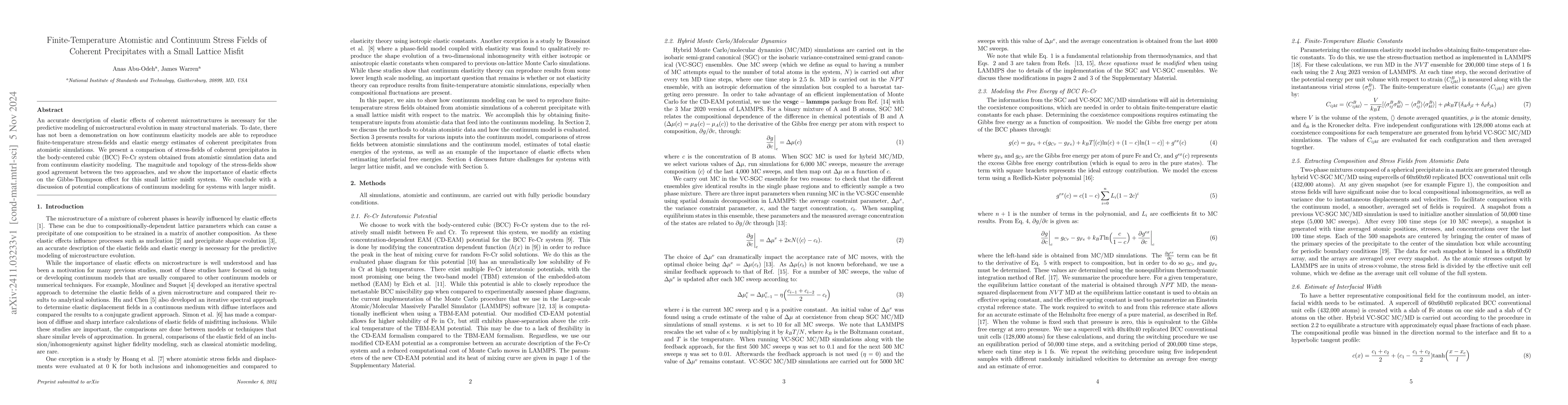 Thumbnail for Finite-Temperature Atomistic and Continuum Stress Fields of Coherent
  Precipitates with a Small Lattice Misfit