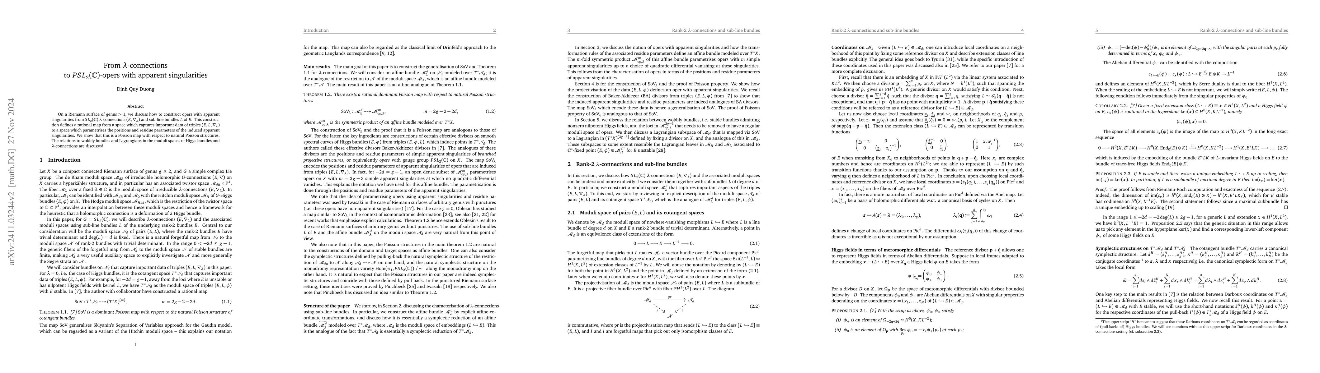 Thumbnail for From $λ$-connections to $PSL_2(\mathbb{C})$-opers with apparent
  singularities
