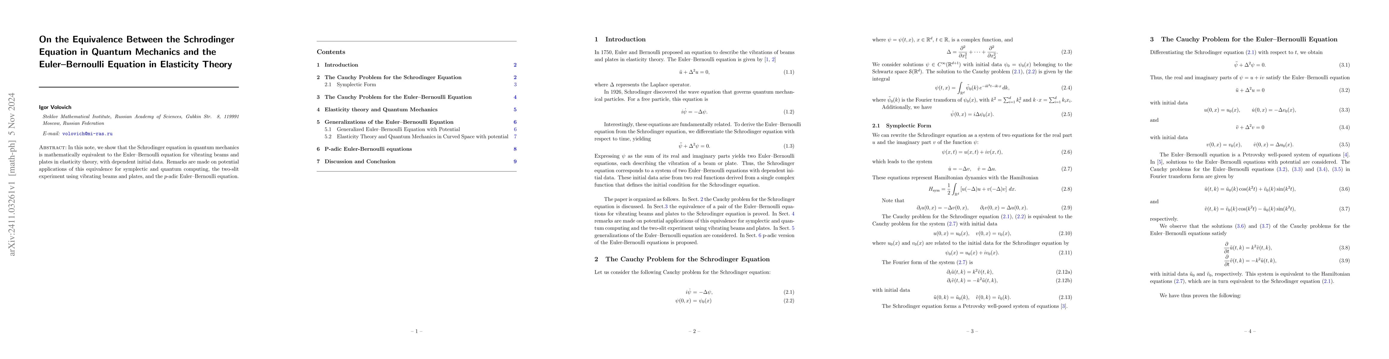 Thumbnail for On the Equivalence Between the Schrodinger Equation in Quantum Mechanics
  and the Euler-Bernoulli Equation in Elasticity Theory