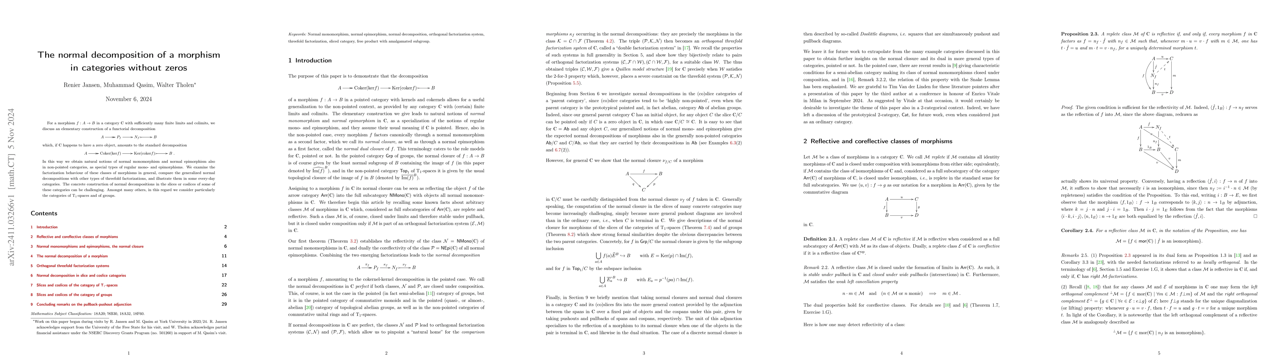 Thumbnail for The normal decomposition of a morphism in categories without zeros