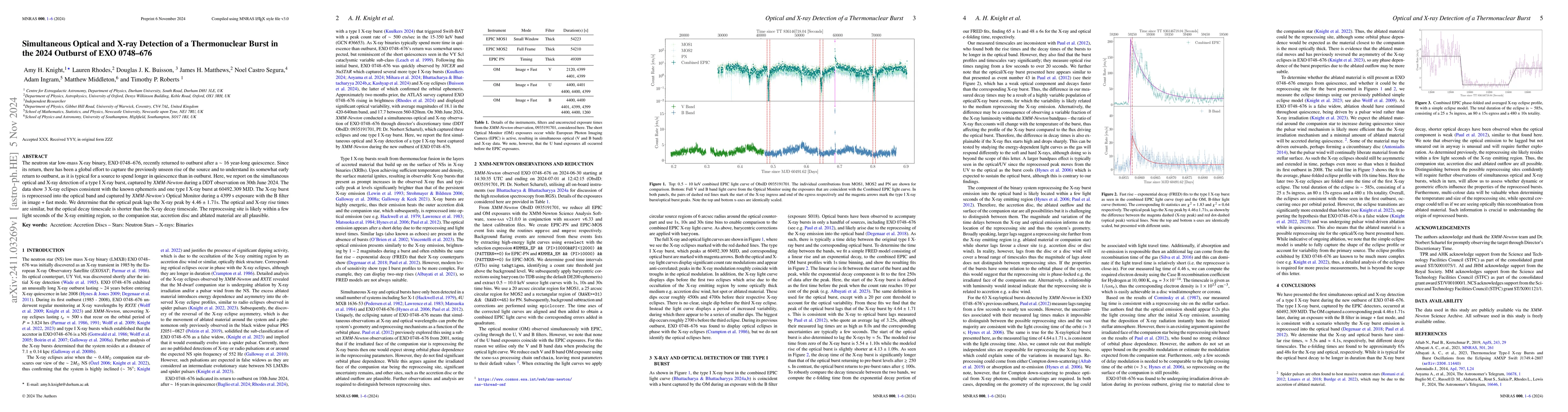Thumbnail for Simultaneous Optical and X-ray Detection of a Thermonuclear Burst in the
  2024 Outburst of EXO 0748-676