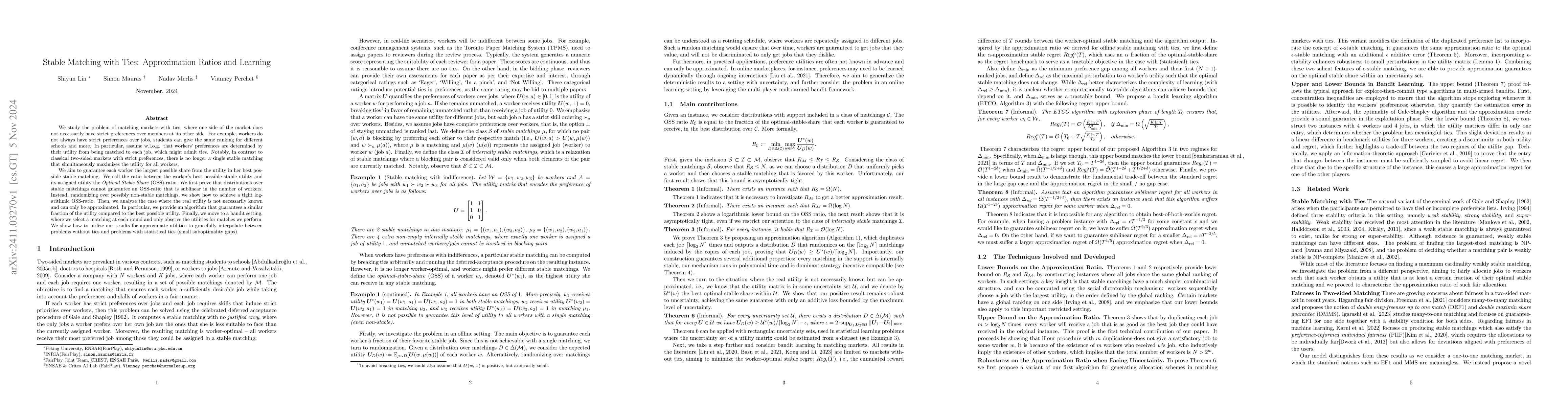 Thumbnail for Stable Matching with Ties: Approximation Ratios and Learning