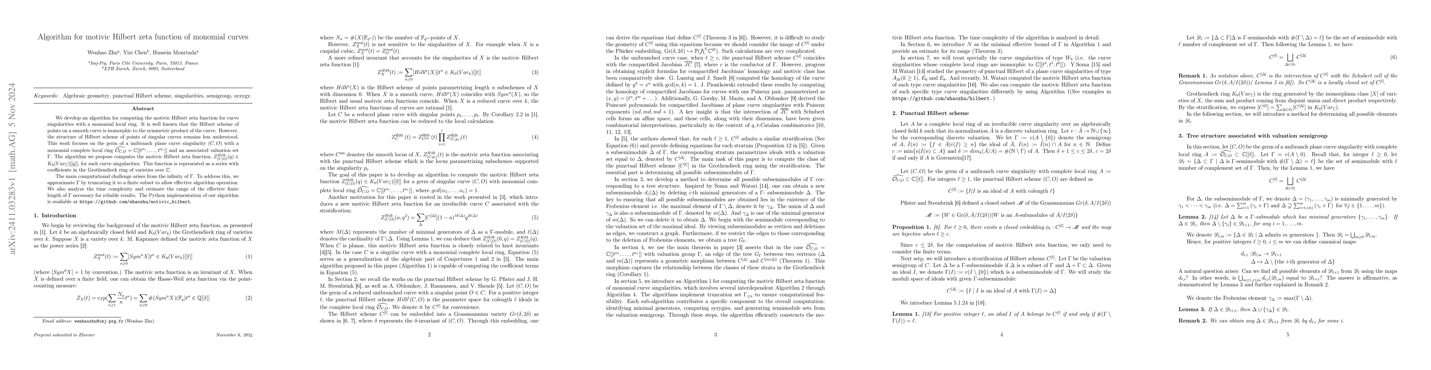 Thumbnail for Algorithm for motivic Hilbert zeta function of monomial curves