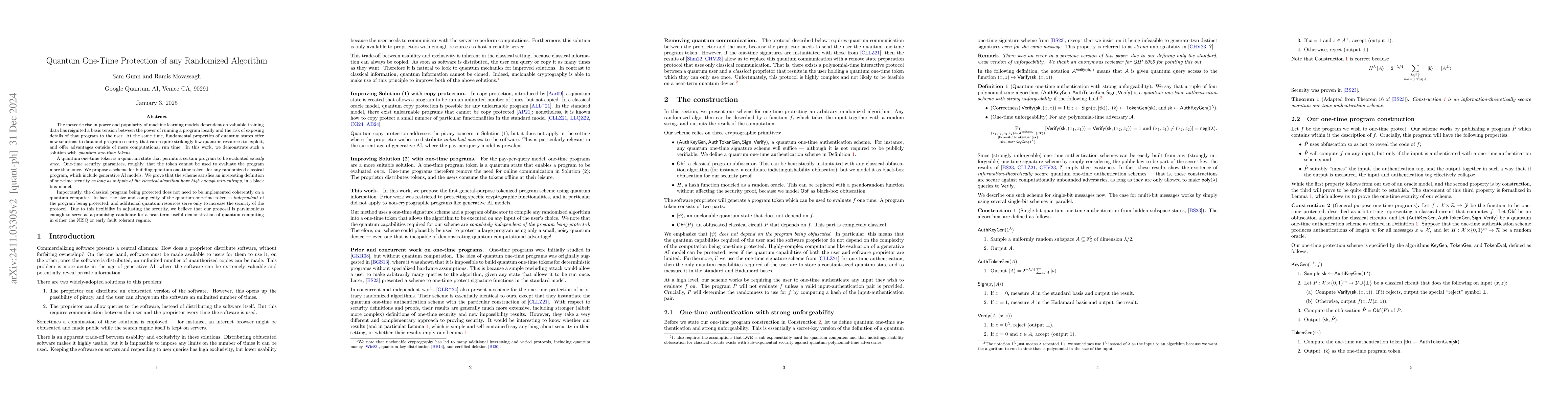 Thumbnail for Quantum One-Time Protection of any Randomized Algorithm