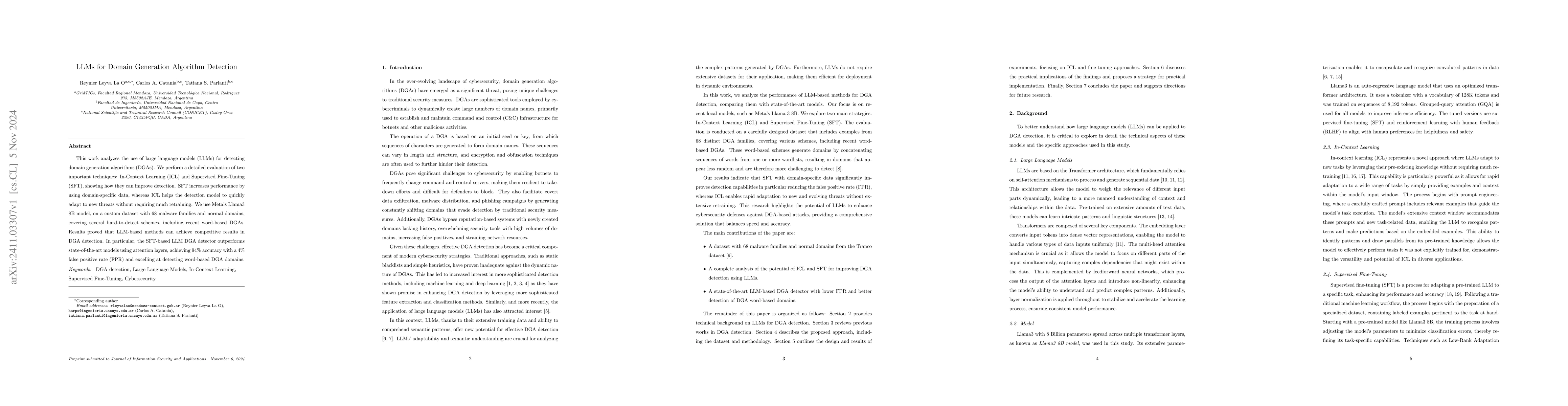 Thumbnail for LLMs for Domain Generation Algorithm Detection