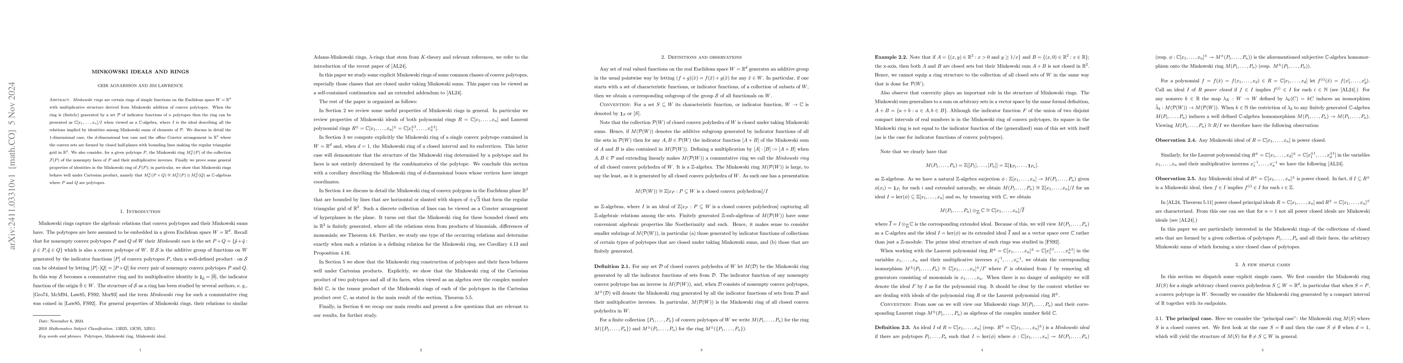 Thumbnail for Minkowski ideals and rings