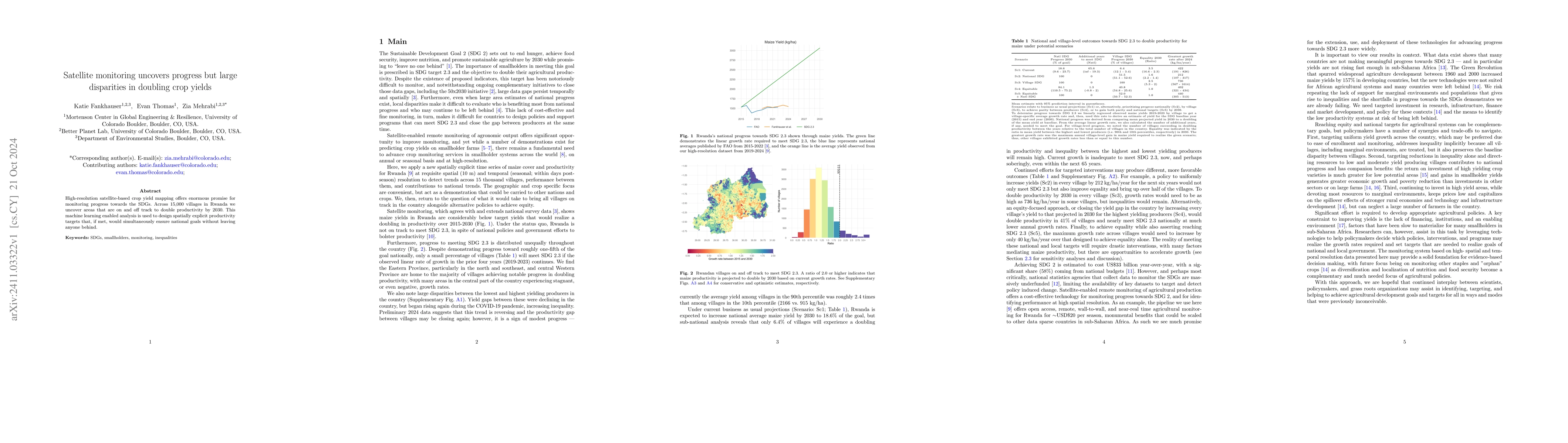 Thumbnail for Satellite monitoring uncovers progress but large disparities in doubling
  crop yields