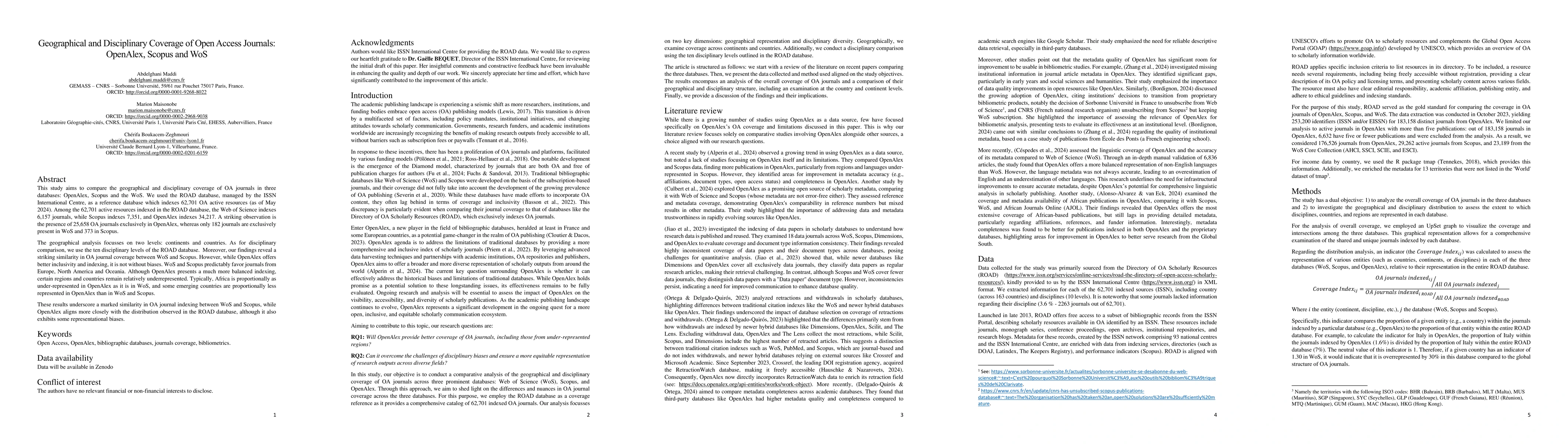 Thumbnail for Geographical and Disciplinary Coverage of Open Access Journals:
  OpenAlex, Scopus and WoS