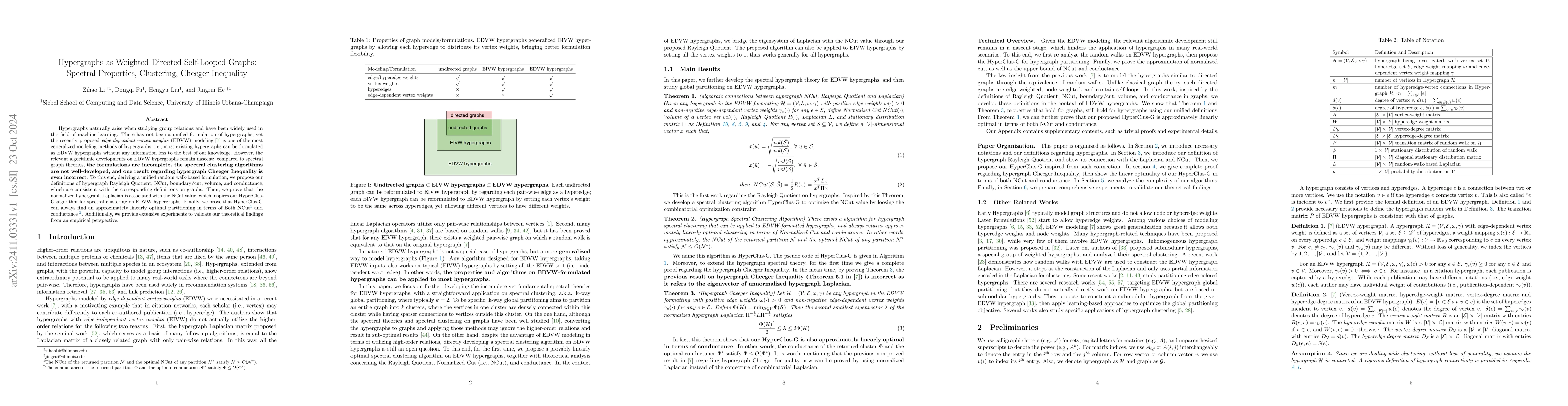 Thumbnail for Hypergraphs as Weighted Directed Self-Looped Graphs: Spectral
  Properties, Clustering, Cheeger Inequality