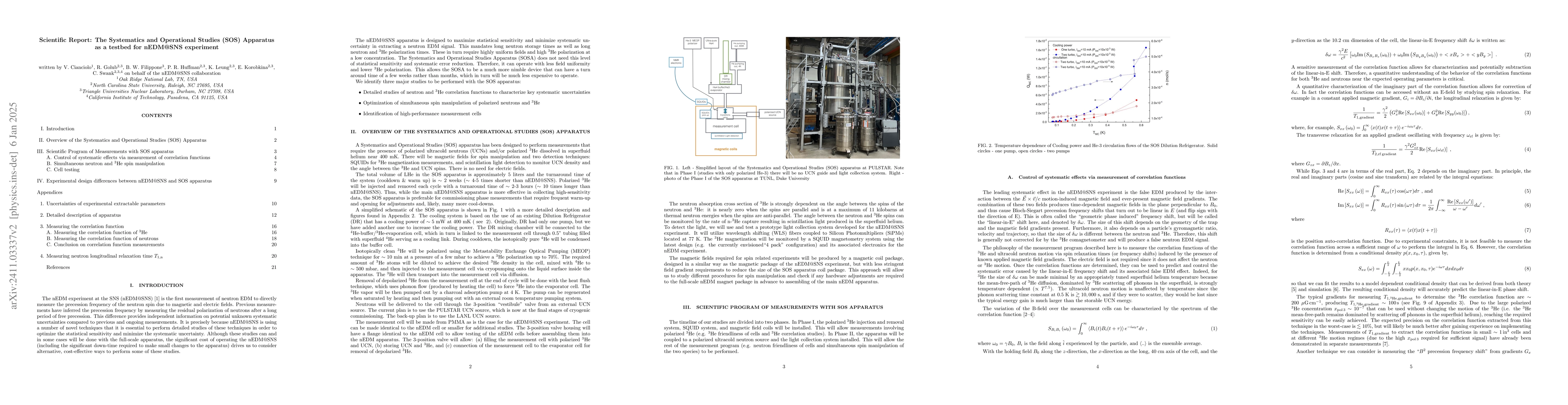 Thumbnail for The Systematics and Operational Studies (SOS) Apparatus as a testbed for
  nEDM@SNS experiment